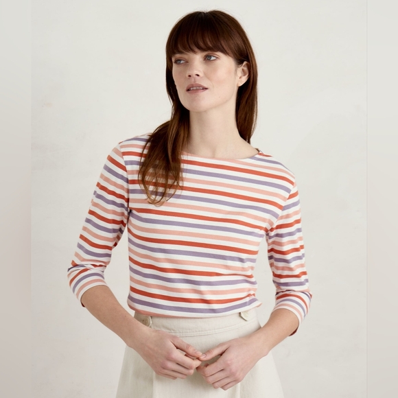 Seasalt Cornwall Sailor Top Multi Stripe Organic Cotton Sz 12 Quiet Luxury Prep - Picture 1 of 8
